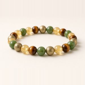 Multi-gemstone Dhan Yog bracelet with pyrite, citrine, green aventurine and tiger eye beads