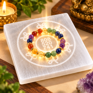 Manka Selenite Angel Number 808 520 741 Charging Plate | Engraved Crystal Cleansing & Reiki Energy Plate