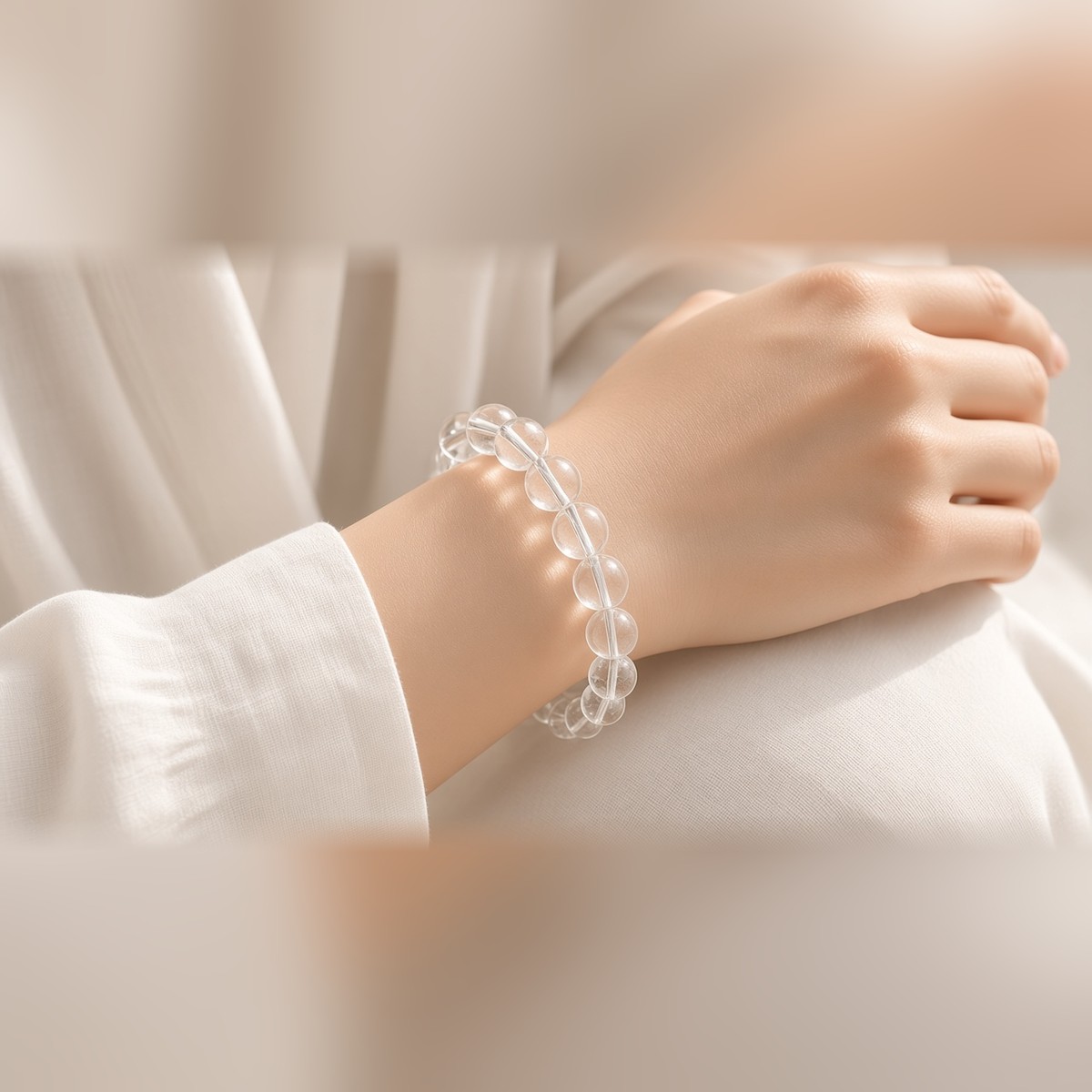 Clear Quartz Crystal Bracelet worn on the wrist