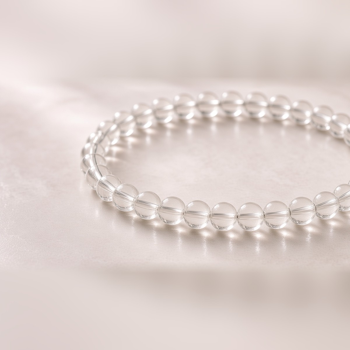 Close-up of small clear crystal beads on Manka Crystal Bracelet