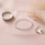 Crystal Bracelet flat lay with ring dish, pampas and raw quartz