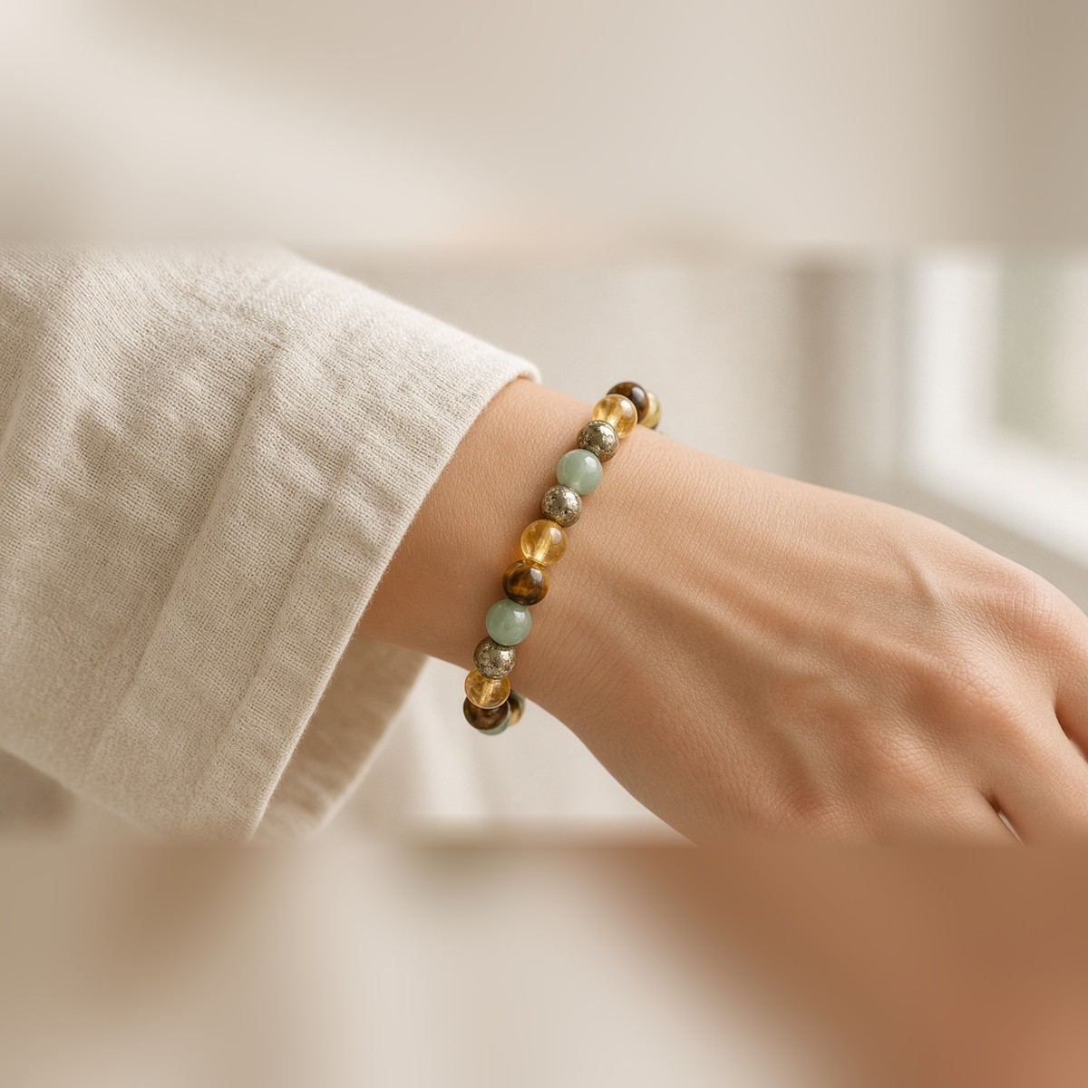 Manka Multi-Gemstone Dhan Yog Bracelet worn on the wrist
