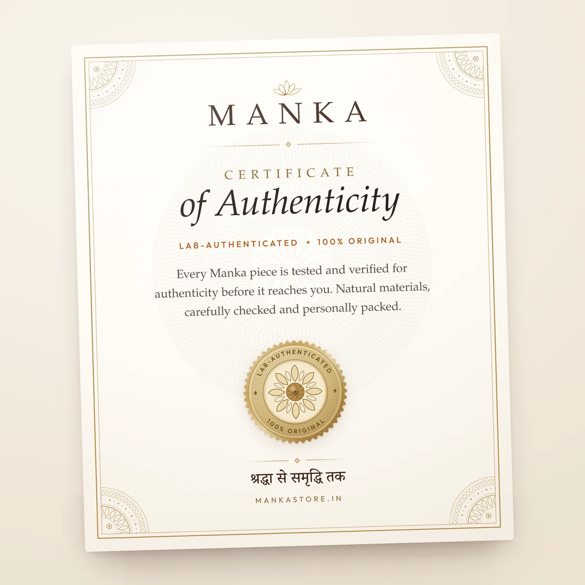 Manka Certificate of Authenticity: lab-authenticated, 100% original