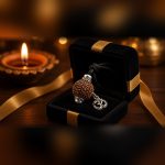 Om Rudraksha Pendant on a black cord in a premium Manka gift box