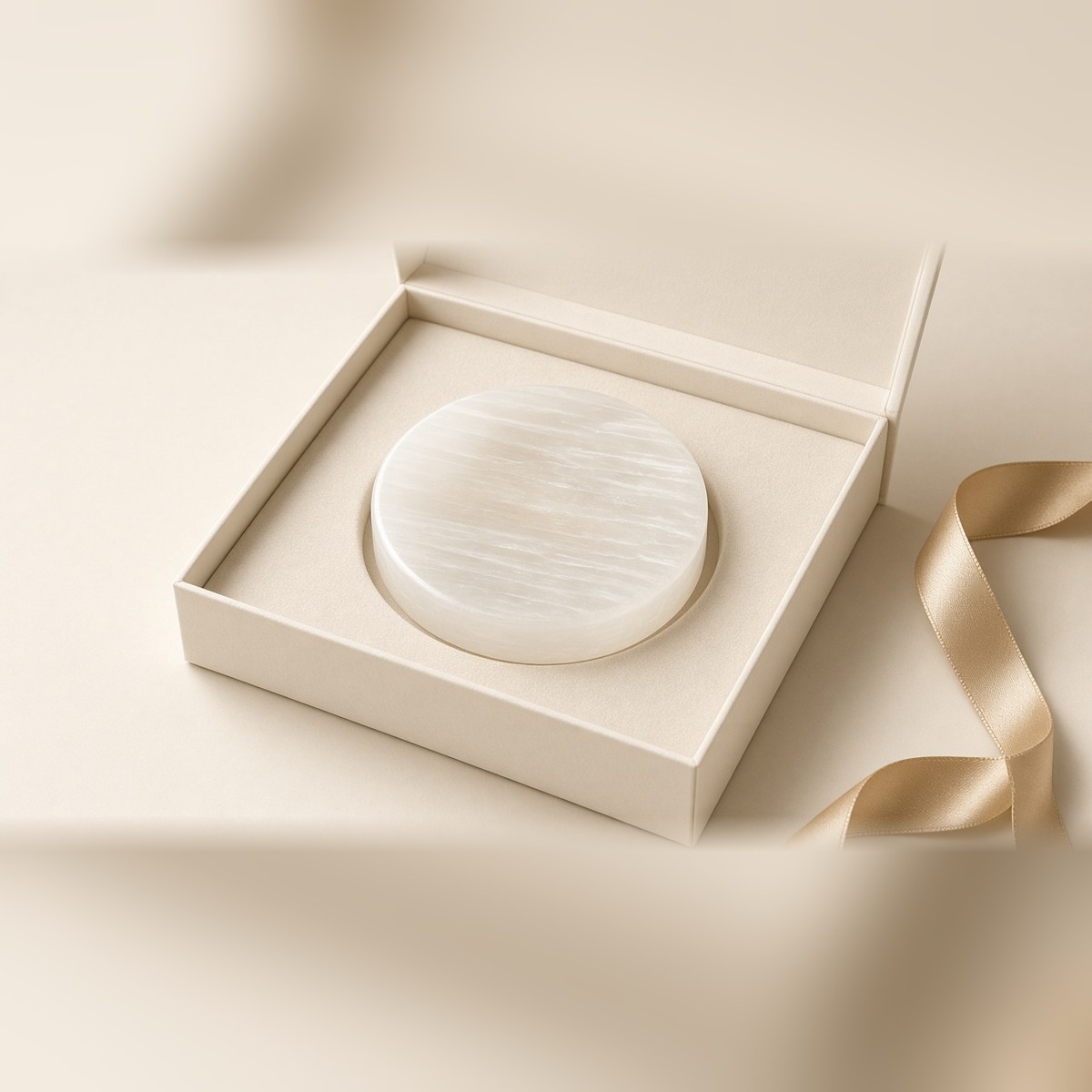 Selenite charging plate in a premium Manka gift box