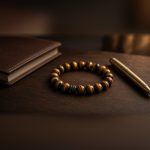 Tiger eye bracelet on a wooden work desk